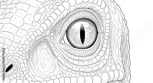 Close up of a dinosaur eye with detailed scales and texture
