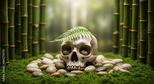 Boho Meditation Skull with Crystals, Flowers, and Spiritual Decor – Healing Energy and Zen Aesthetic
