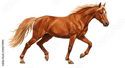 Majestic chestnut horse with flowing mane and tail