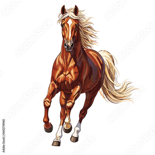 Majestic chestnut horse galloping with flowing mane and tail