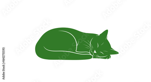restful green cat simple sleep illustration for relaxation and wellness designs