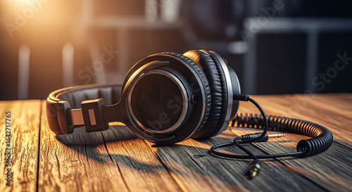 Auriculares sobre mesa de madera