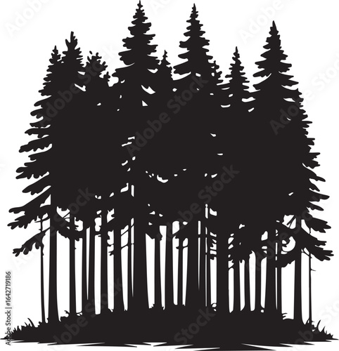 Silhouette illustration of majestic redwood trees in a forest black color silhouette on white background