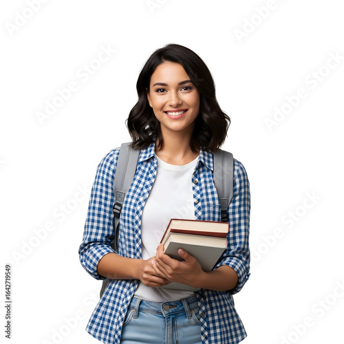 Smiling young student with books and backpack ready for learning and academic success