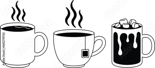 Hot drinks coffee tea and chocolate vector illustration art