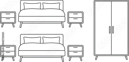 Bedroom furniture set beds nightstands wardrobe minimalist style