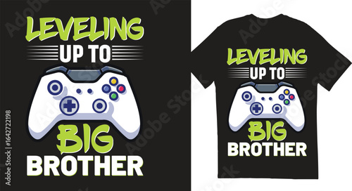 Leveling Up to Big Brother T-Shirt Design – Gaming Controller Theme Vector EPS