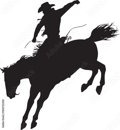 Cowboy riding bucking horse black silhouette vector on white background
