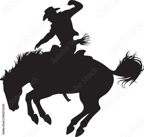 Cowboy riding bucking horse black silhouette vector on white background