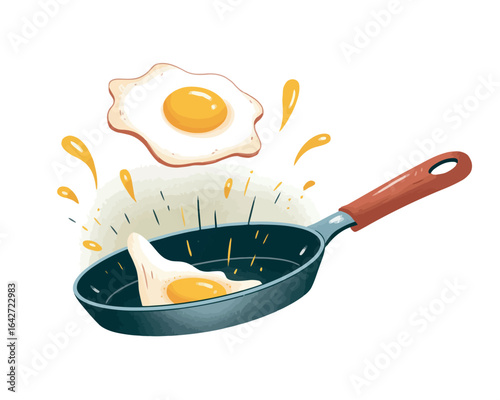 Delicious fried egg cooking in a pan with a splash of yellow