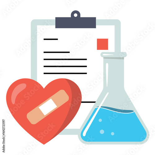 Medical research and patient care with heart and lab equipment