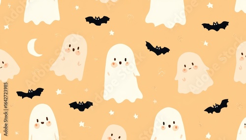 Cute ghost pattern on pastel orange