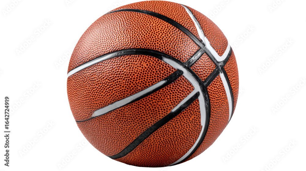 Fototapeta premium A close-up view of an authentic basketball, showcasing its textured surface and classic design. Perfect for sports-related themes or basketball promotions.
