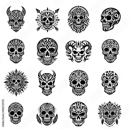 Tribal Skull Tattoo Designs Collection Vector
