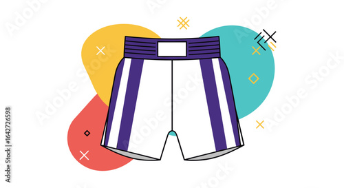 Boxing shorts with purple and white stripes for athletic performance