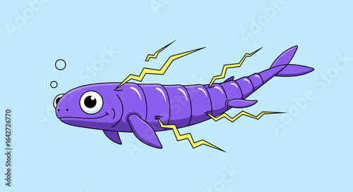 Energetic purple sea creature with electric discharge and bubbles