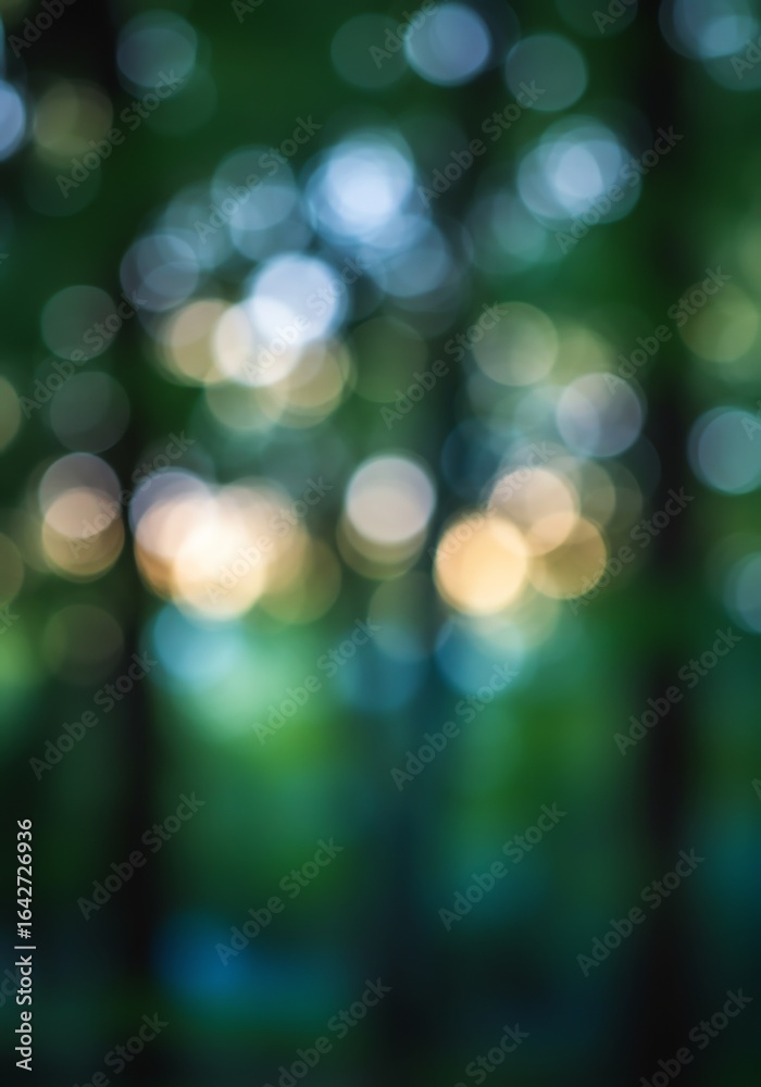 Abstract Blurred Forest Scene with Circular Light Bokeh in Green and Yellow Tones Abstract Blurred Forest Scene with Circular Light Bokeh in Green and Yellow Tones