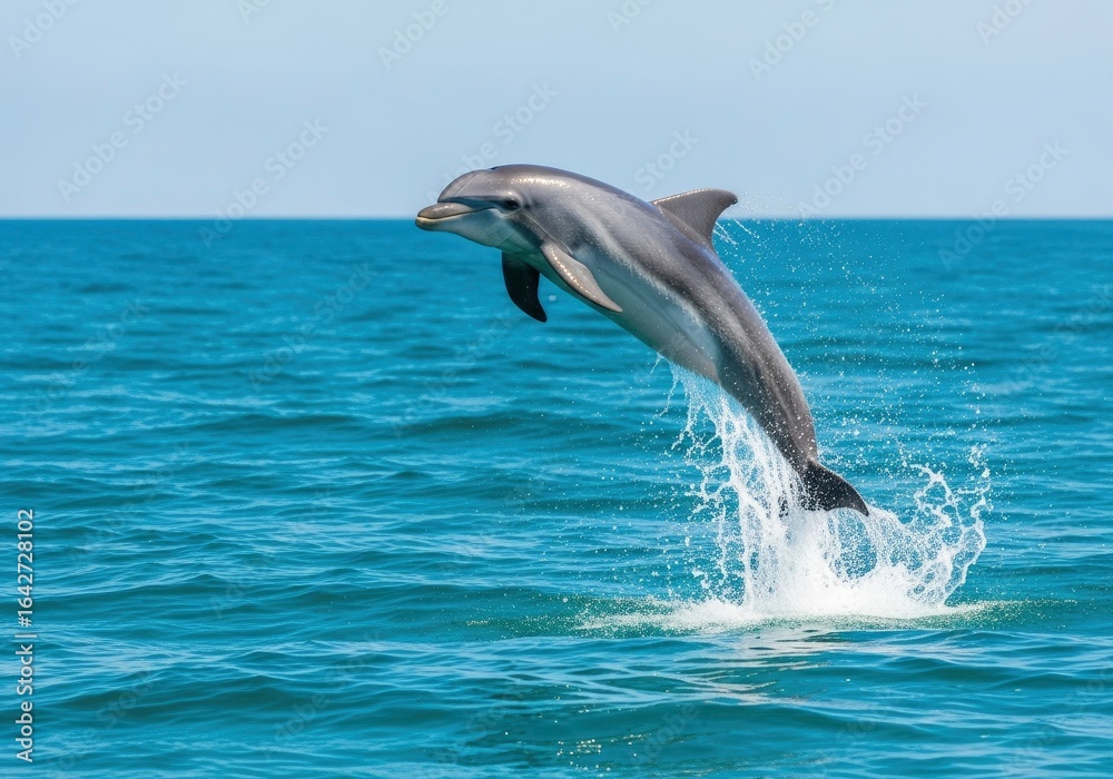 Fototapeta premium Bottlenose dolphin jumping out of the blue ocean.