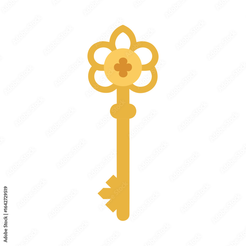 Obraz premium Ornate golden key with a floral design on a black background
