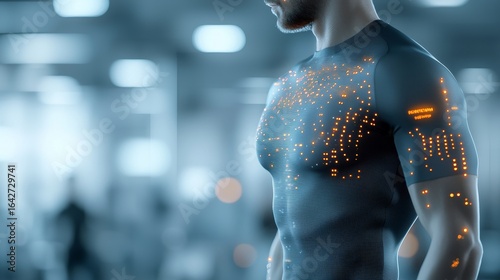 Fitness technology advancements gym environment digital health insights modern atmosphere side view body monitoring concept