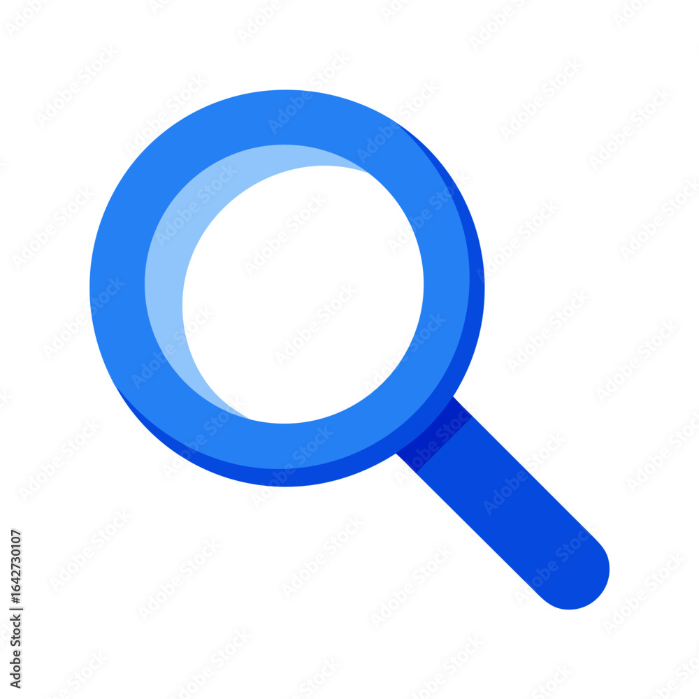 Simple blue magnifying glass icon on black background Simple blue magnifying glass icon on black background