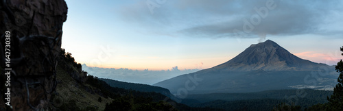 Volcano at Dawn Observed From Scenic Viewpoint in Nature