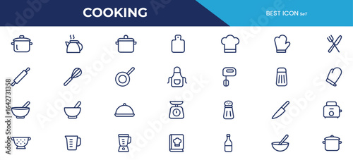 Cooking Line Icons Pack – Kitchen and Culinary Outline Icons for Chefs, Recipes, and Food Design Projects