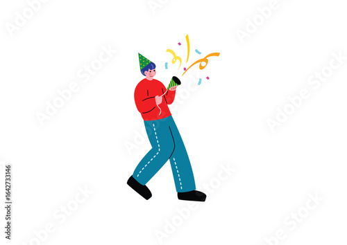 クラッカーを鳴らす男性