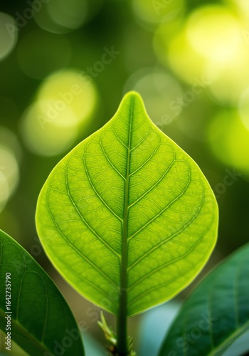 Bright Green Leaf with Detailed Veins on Fresh Plant in Natural Light