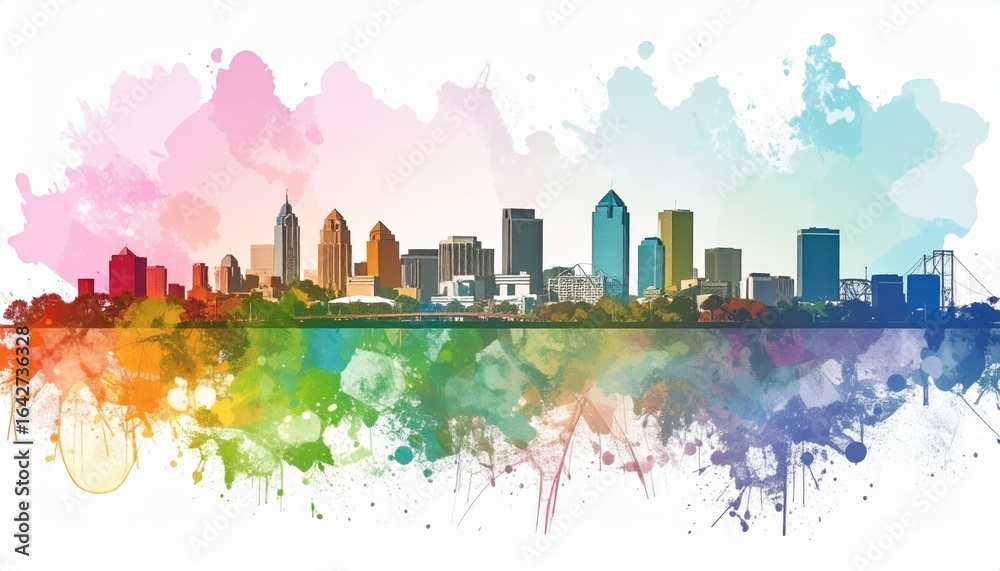 Obraz premium Colorful Cityscape Banner. Urban Skyline