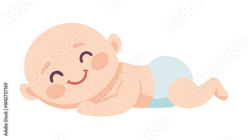 Illustration of baby infant newborn lying down with diaper and smiling face for baby products design