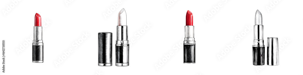 Obraz premium Red and Clear Lipsticks Set on White Background