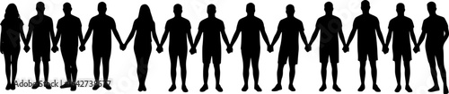 Wallpaper Mural People holding hands together in row vector silhouette set. Young people standing together black silhouette collection.
 Torontodigital.ca