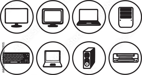 Simple Computer Hardware Line Art Icon Set