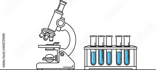 Microscope and test tubes vector illustration for science