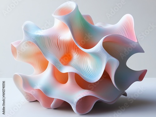 Abstract Multicolored Organic Shape with Smooth Curves and Textured Surface in Modern Artistic Style