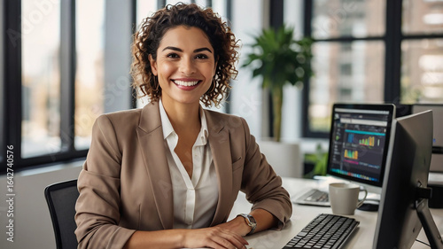Confident Latina Businesswoman Smiling in Open Office