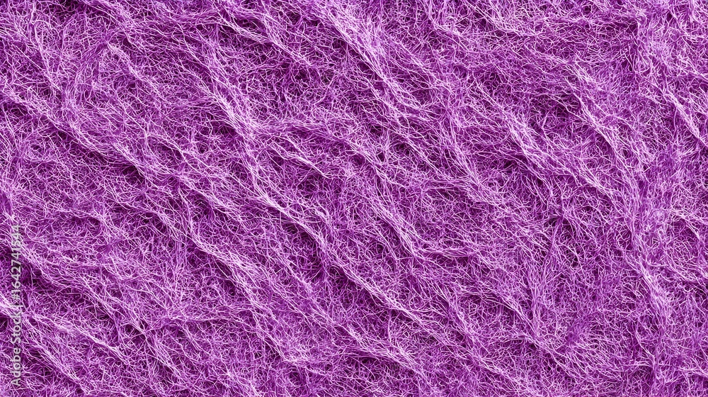 Fototapeta premium Purple fibrous texture close-up, abstract macro pattern of intertwined threads and fine fibers, seamless organic background for design, textile art and creative surfaces.
