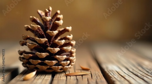Rustic Autumnal Still Life Featuring a Detailed Pine Cone on Weathered Wooden Planks
