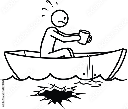 Stick figure sinking boat drawing illustration concept