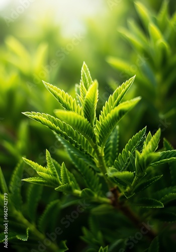 Bright Green Cannabis Plant with Fresh Leaves in Natural Light for Wellness and Herbal Products