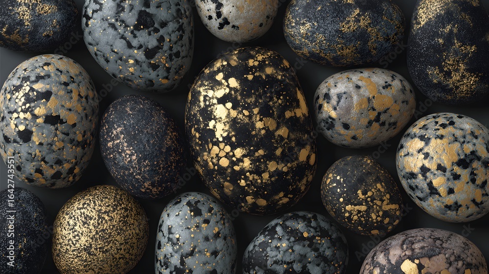 Obraz premium Decorated eggs arranged in a top-down view.