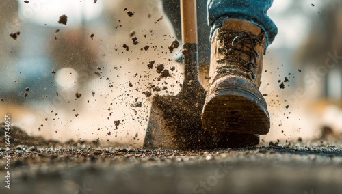 Close-up of a person digging