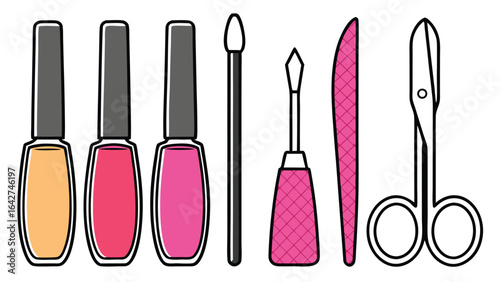 Nail polish bottles and manicure tools beauty cosmetic