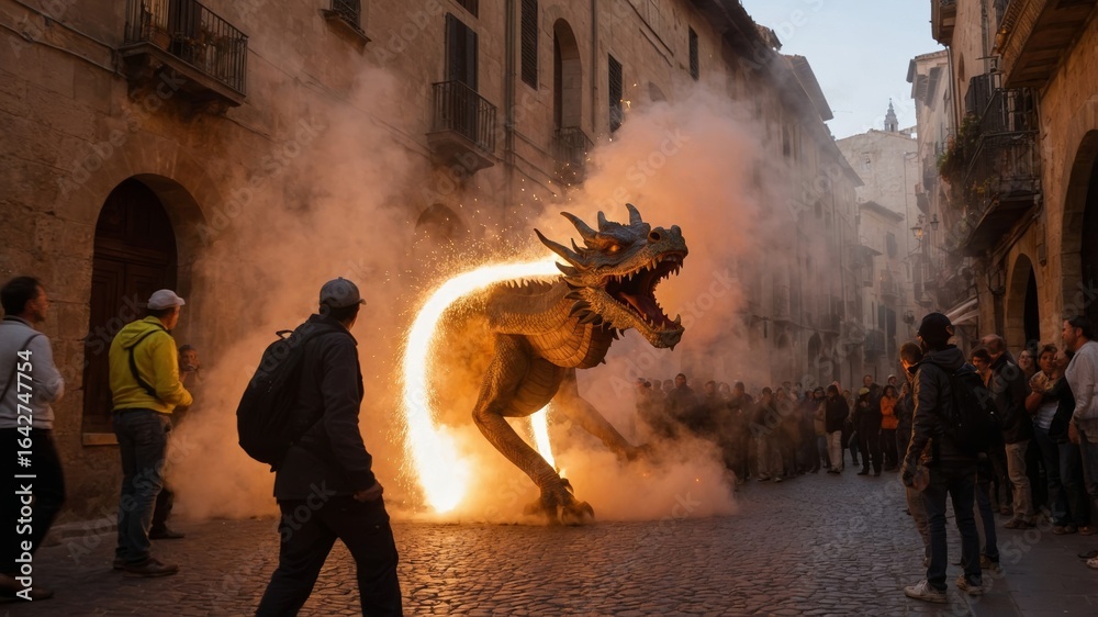 Fototapeta premium Catalan Fire-Run Sparks in Gothic Quarter