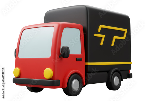 Wallpaper Mural 赤いキャブと黒いコンテナを備えた配達トラックの3Dレンダリング透明な背景で輸送サービス Torontodigital.ca