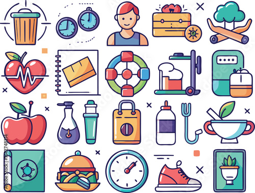 Collection of health and lifestyle icons fitness wellness
