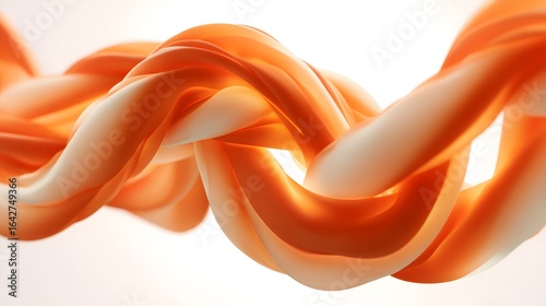 Abstract design of flowing, twisted shapes in orange and white tones.