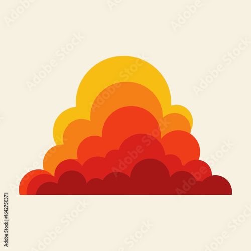 Fiery explosion cloud graphic with layered colors in a minimalist flat design style.