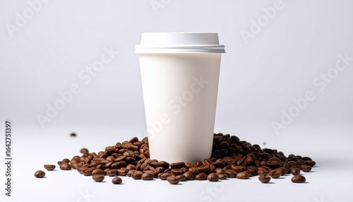 Coffee Cup Mockup with Coffee Beans on White Background